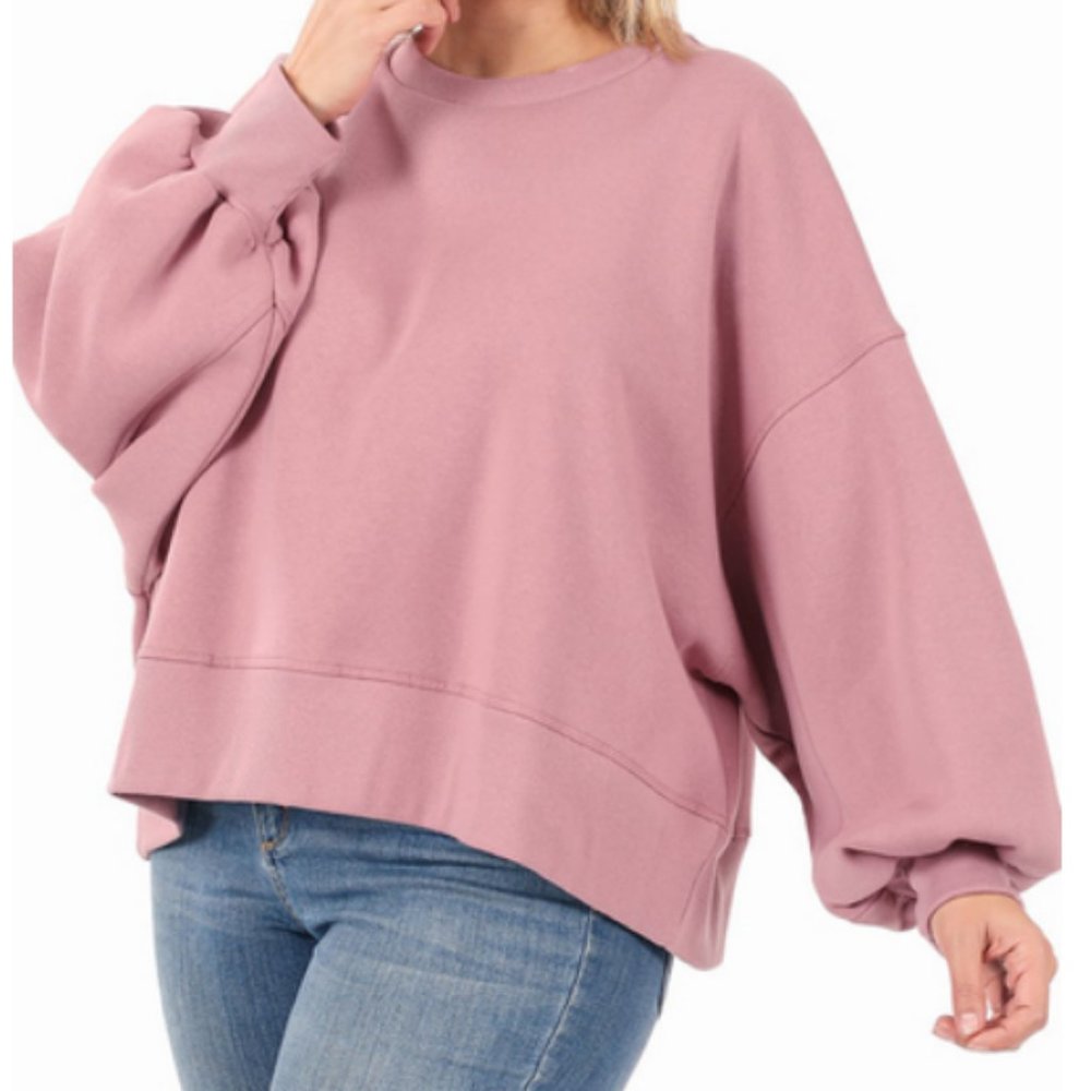 PLUS SIZE BALOON SLEEVE SOFT SWEATSHIRT
